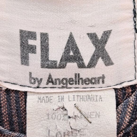 Flax by Angelheart Women's Vintage Drop Waist 100% Linen Stripe Maxi Dress - L - Picture 3 of 7